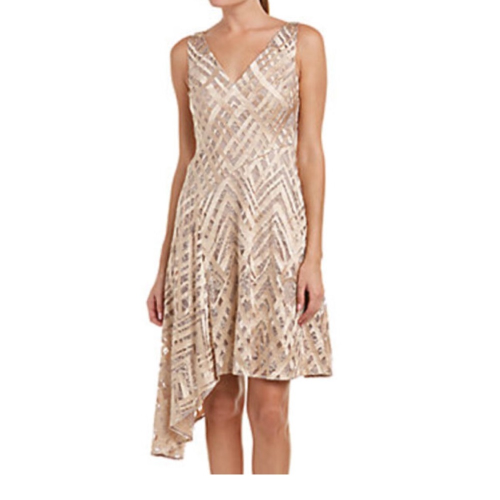 Gold colored Aiden mattox /adrianna Papell dress . Size 8 . - Picture 1 of 9